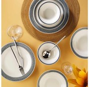 Комплект за хранене, 12 части, бял/черен, порцелан