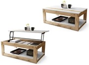 ЛУСО Бял мат/Дъб Вотан - МОДЕРНА МАСА С ПОВДИГАЩ СЕ ПЛОТ + МЯСТО ЗА СЪХРАНЕНИЕ + РАФТ (НА КОЛЕЛА!)