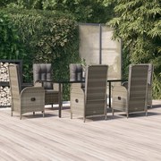 3185203 vidaXL Градински трапезен комплект 7 части с възглавници сив полиратан