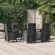 3185192 vidaXL Градински трапезен комплект 7 части възглавници черен полиратан