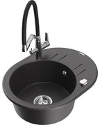 Mexen Kevin гранитна мивка с 1 отделение и кухненски смесител Duo, черна с пръски - 6517-76-671701-07