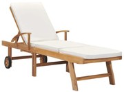 48022 vidaXL Шезлонг с шалте, тиково дърво масив, кремаво