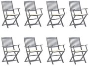 3078264 vidaXL Сгъваеми градински столове, 8 бр, с възглавници, акация масив