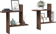 853260 vidaXL Стенни рафтове, 2 бр, кафяв дъб, 50x12x50 см, инженерно дърво
