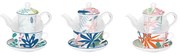 Чаен Комплект за Игра DKD Home Decor Кристал Порцелан Син Зелен (3 броя)
