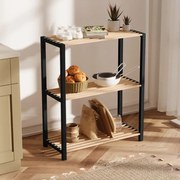 Странична маса - Дървена етажерка - пластмасов цвят натурален - черен 65x29x78см.