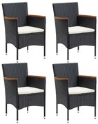 310566 vidaXL Градински трапезни столове, 4 бр, полиратан, черни