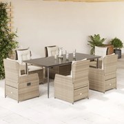 3262887 vidaXL Градински комплект с възглавници, 7 части, бежов полиратан