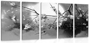 картини от 5 части – Клони на дърво при пълнолуние в черно-бял вариант