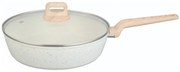 Дълбок тиган с капак Voltz Nice OV54419E24CD, 24x6.3 см, Мраморно покритие, Индукция, Кремав меланж