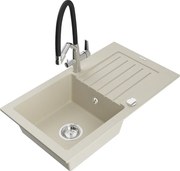 Mexen Pablo гранитна мивка с 1 отделение, отцедник и кухненски смесител Duo, бежов - 6510-69-671701-07
