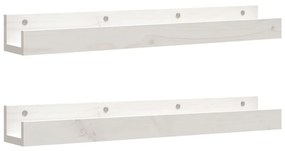 823590 vidaXL Стенни рафтове, 2 бр, бяла 80x12x9 см масивно борово дърво