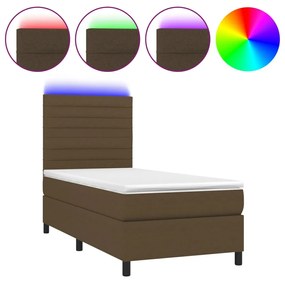 3134920 vidaXL Боксспринг легло с матрак и LED, тъмнокафява, 90x190 см, плат