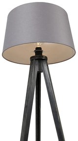 Трипод черен с ленен абажур тъмно сив 45 см - Tripod Classic