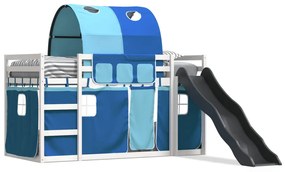 3284138 vidaXL Двуетажно легло с пързалка и завеси, синьо, 90x200 см