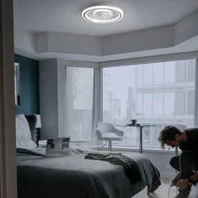 Бяло LED осветително тяло за таван с дистанционно управление и вентилатор Alan – SULION