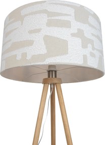 Дървена подова лампа тип триножник с бял и бежов раиран абажур 50 см - Lou