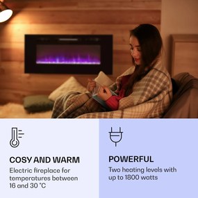 Klarstein Galeras, електрическа камина за стена и вграждане, 1800 W, LED, 3 цвята, таймер