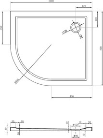 Mexen Flow полукръгъл асиметричен slim десен 100 x 80 см, бял гланц - 46Q108010R