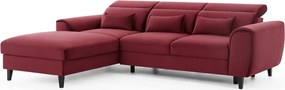 Червен кадифен разтегателен ъглов диван с място за съхранение (ляв ъгъл) Foble – ELTAP