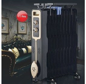 Радиатор ZEPHYR ZP 1971 G11, 2500W, 11 ребра, 3 степени, Поставка за дрехи, Регулируем термостат, Черен