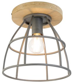 Интелигентна таванна лампа тъмно сива с дърво с WiFi E27 - Arthur