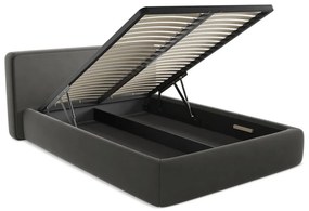 Тъмносиво двойно тапицирано легло с място за съхранение и включена подматрачна рамка 180x200 cm Kiana – Makamii