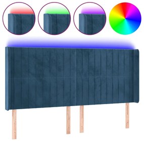 3124344 vidaXL LED горна табла за легло, тъмносиня, 163x16x118/128 см, кадифе