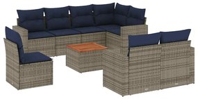3256551 vidaXL Градински диван с възглавници, 9 части, полиратан, сив