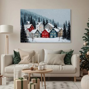 Картина на платно – Коледно селце под снежна покривка