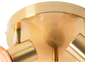 Таванен прожектор в стил арт деко златист с розово стъкло 3-светлина - Vidro