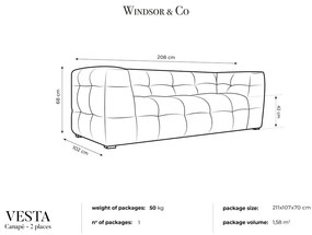 Диван от сиво кадифе , 208 см Vesta - Windsor &amp; Co Sofas