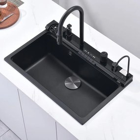 Кухненска мивка AQUARIS 8276 BLACK + Смесител 7567131MB, Inter Ceramic, гранит, едно корито, с цедка и сифон, 76x23х48.5см