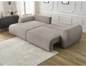 Светлосиво-бежов разтегателен ъглов диван от рипсено кадифе (ляв ъгъл) Lucien – Bobochic Paris