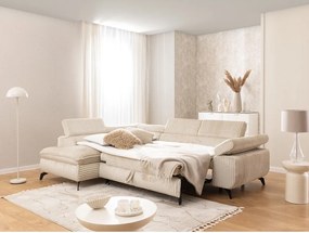 Бежов ъглов диван от рипсено кадифе (ляв ъгъл L форма) Marbeya – Ropez