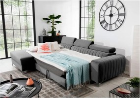 Сив кадифен разтегателен ъглов диван с място за съхранение (ляв ъгъл) Grayson – ELTAP