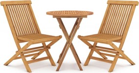 3087186 vidaXL Градински трапезен комплект, 3 части, тиково дърво масив