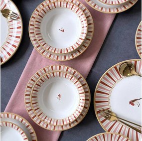 Комплект за хранене 24 части бял/червен/златен/керамика