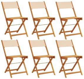 3214620 vidaXL Сгъваеми градински столове 6 бр бежов плат и масивно дърво