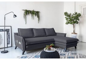 Антрацитен ъглов разтегателен диван, десен ъгъл Charming Charlie - Miuform