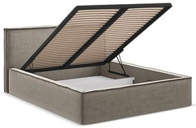 Двойно легло кафяво-сиво тапицирано с място за съхранение и включена подматрачна рамка 180x200 cm Anani – Makamii