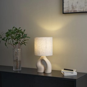 Japandi настолна лампа бежова с ленен абажур - Dahlia