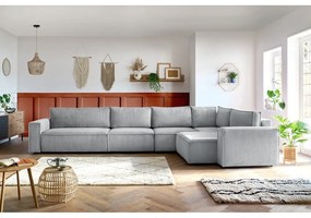 Светлосив ъглов диван от велур, десен ъгъл Nihad modular – Bobochic Paris