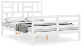 3194897 vidaXL Рамка за легло с табла, бяла, 140х200 см, масивно дърво