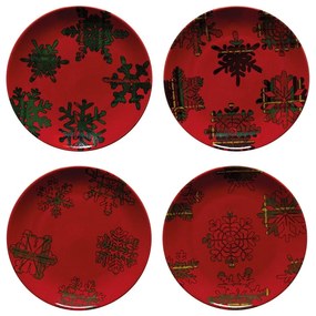 Комплект от 4 десертни чинии от червен и черен фаянс, ø 21,6 cm Snowflake - Casafina