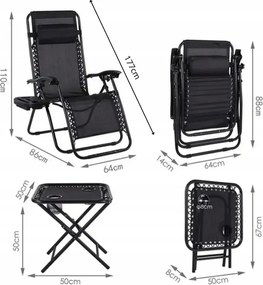 Комплект от 2 накланящи се градински стола с маса - сив