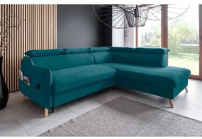Ъглов разтегателен диван от тюркоазено кадифе (десен ъгъл) Sweet Harmony - Miuform