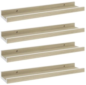 326694 vidaXL Стенни рафтове, 4 бр, бяло и сонома дъб, 40x9x3 см