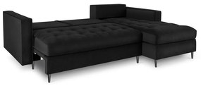 Черен кадифен ъглов разтегателен диван , десен ъгъл Santo - Milo Casa