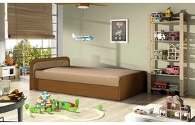 Единично легло 80x190 cm тапицирано/ПДЧ с място за съхранение с включен матрак в цвят жълта охра/бежово Parys – ELTAP